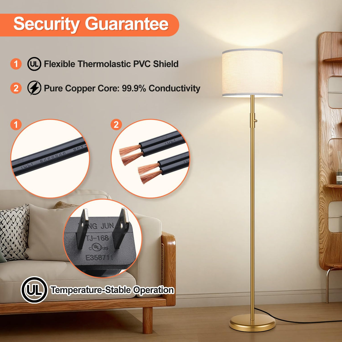 【Upgraded】 Dimmable Floor Lamp for Living Room,1000 Lumens Bulb Included, Modern Floor Lamps Simple Design with Linen Shade, Tall Standing Lamp for Bedroom Office Dining Room, Black Pole Lamp
