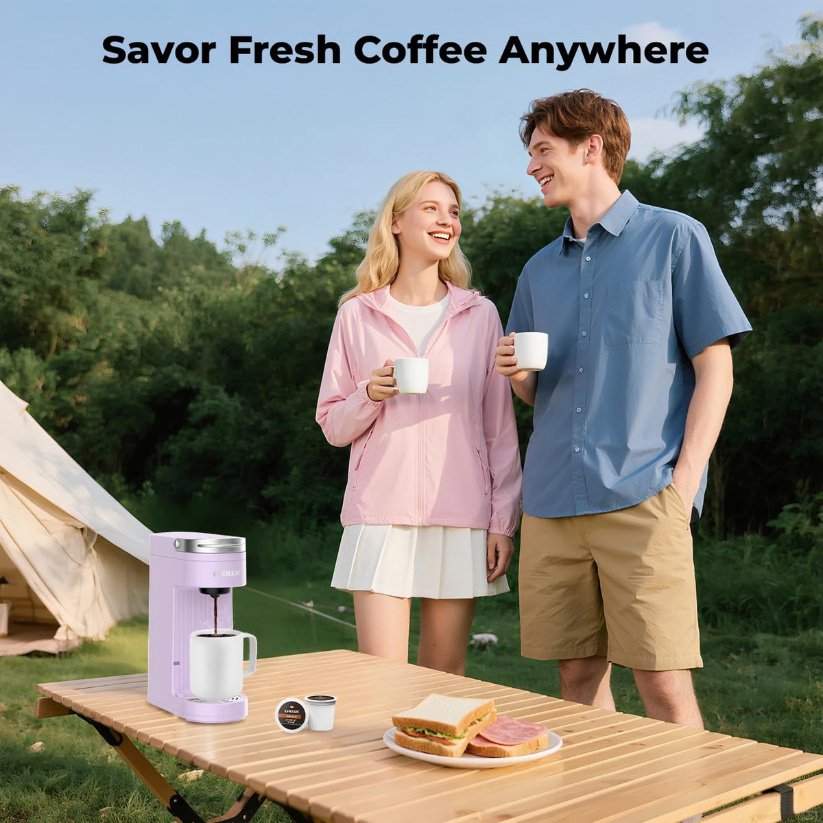 CHULUX Slim Single Serve Coffee Maker for K Cup, One Cup Design, Matte Navy