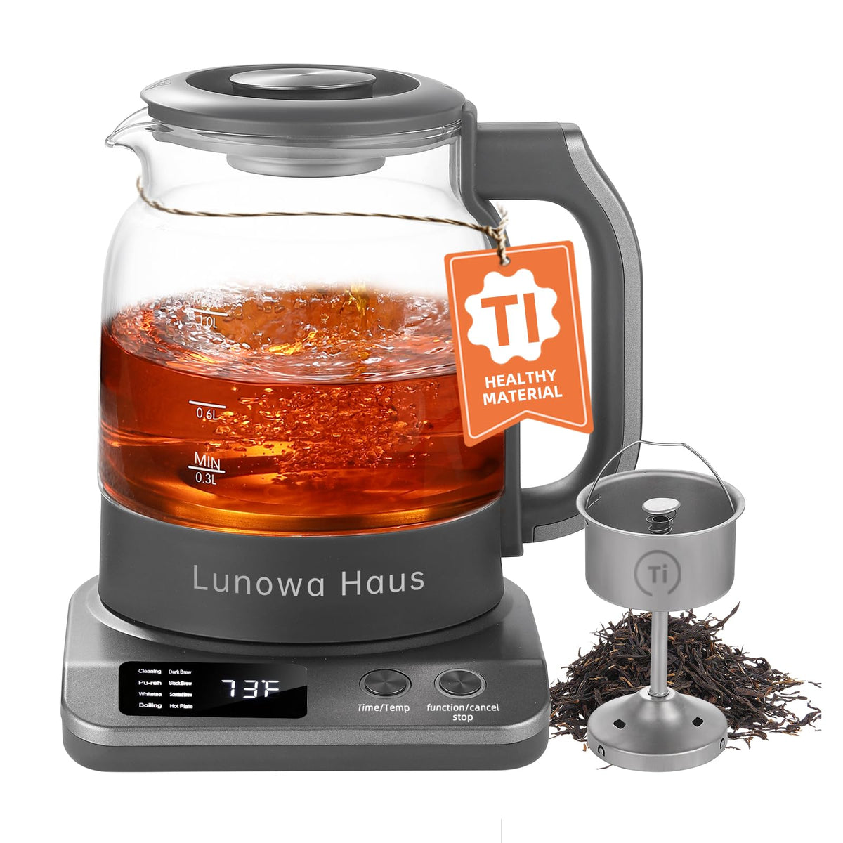 120V Titanium & Glass Electric Tea Kettle, Pro Steam Extraction for All Teas (Green, Black, Oolong), 11 Temp & 10 Strength Levels, 1.2L, 12H Keep Warm, BPA-Free, 2 Infusers