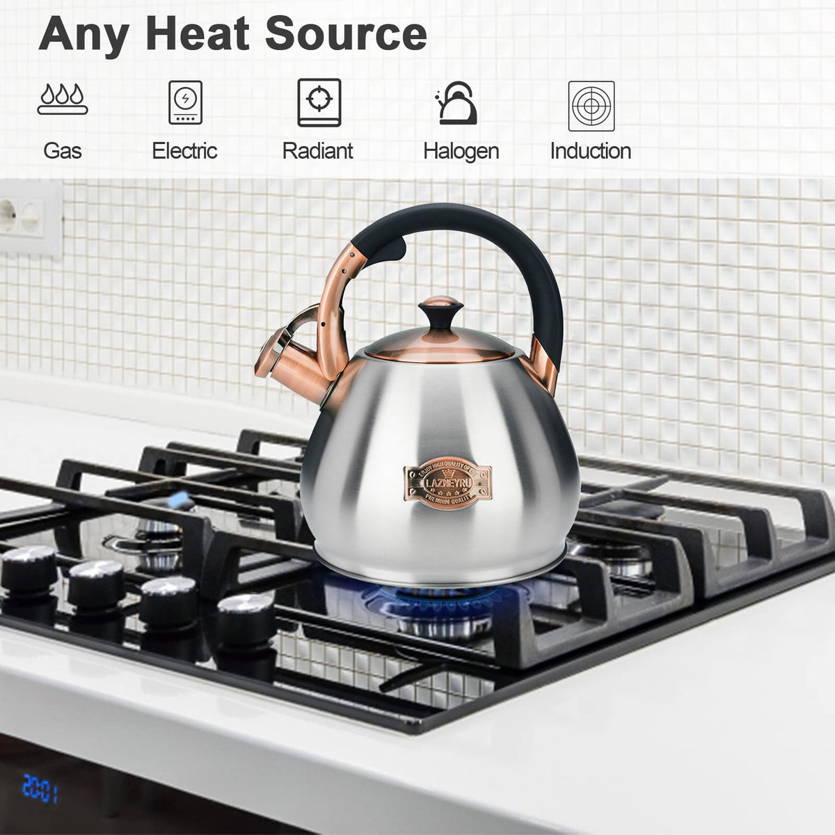 Tea Kettle for Stove Top Whistling Teapot, 3.2Q Tea Pot Stainless Steel Teakettle with Heat Proof Ergonomic Handle