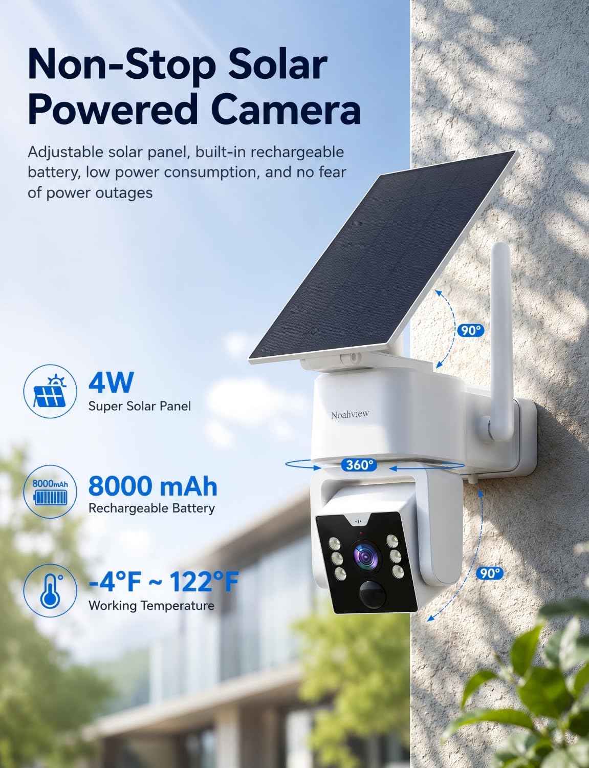 No Monthly Fee Solar Security Cameras Wireless Outdoor, home security systems,500GB HDD nvr security camera system No Subscription, 2.4G & 5G WiFi,2-Way Audio, 4MP, Color Night Vision, 360° View