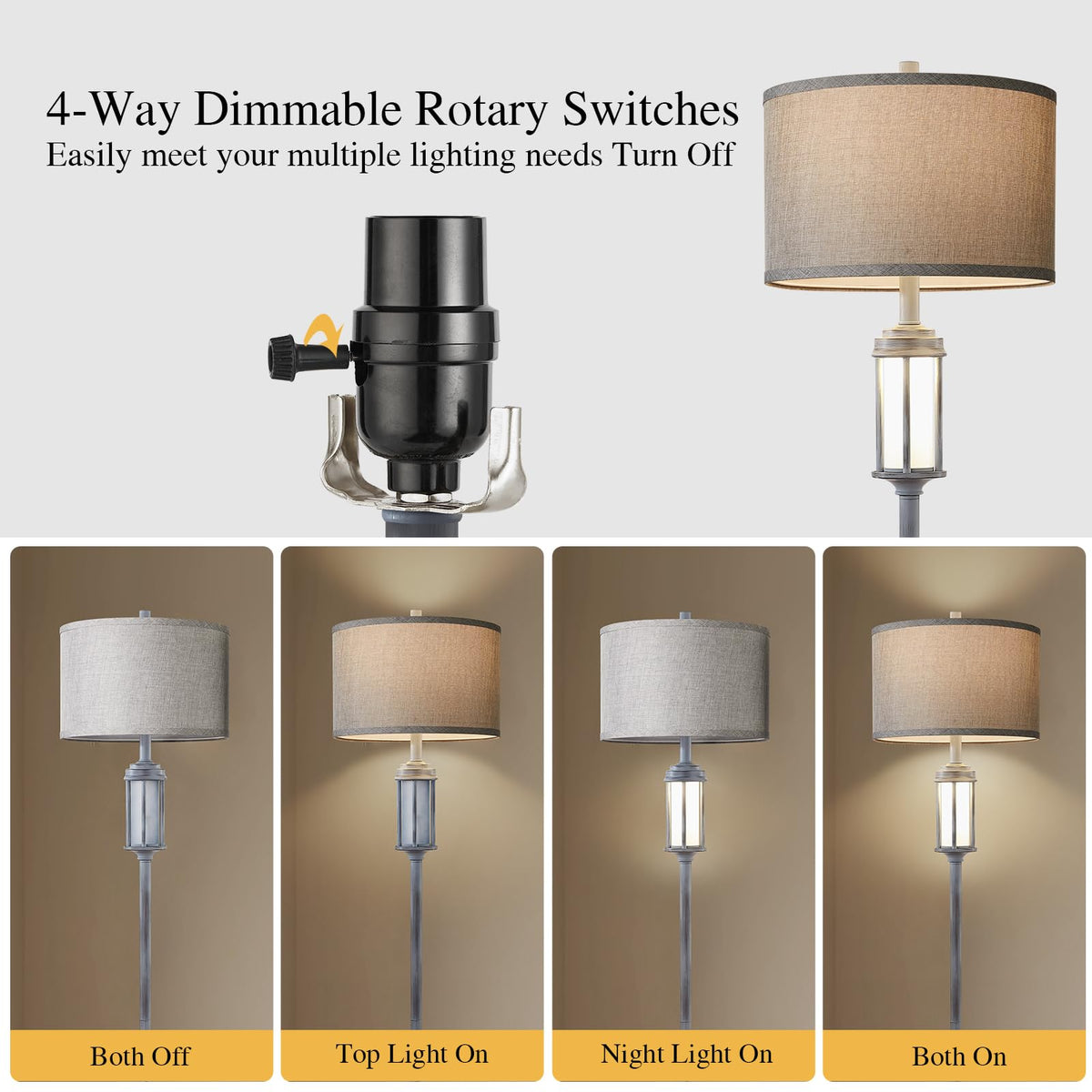 AIEAMPDO 65'' Farmhouse Floor Lamp for Living Room with 2 Light Sources