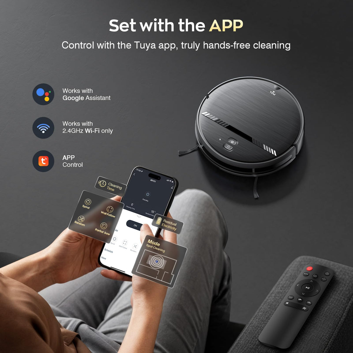 Robot Vacuum and Mop, Strong Suction, App Control, Pet Hair, Self-Charging