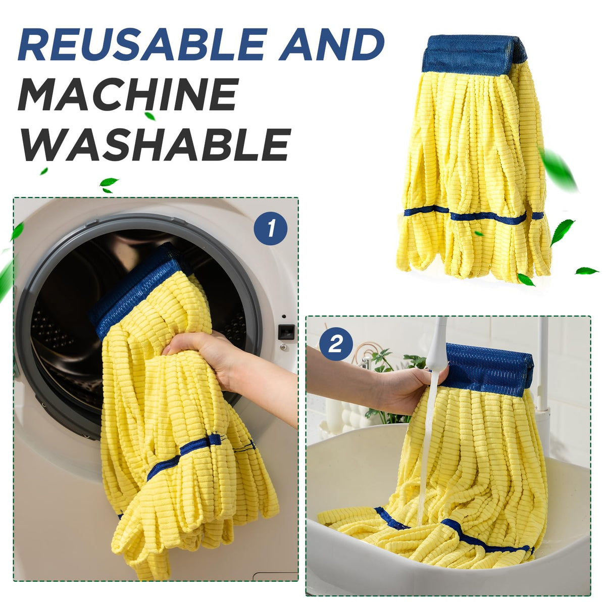 Hushee 12 Pcs Large Microfiber Tube Mop Heads 18 Oz Looped End,Green