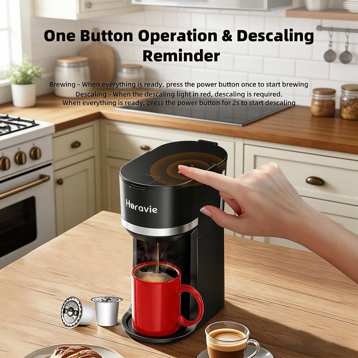 Small Single Serve Coffee Maker for K Cup and Grounds with One Button