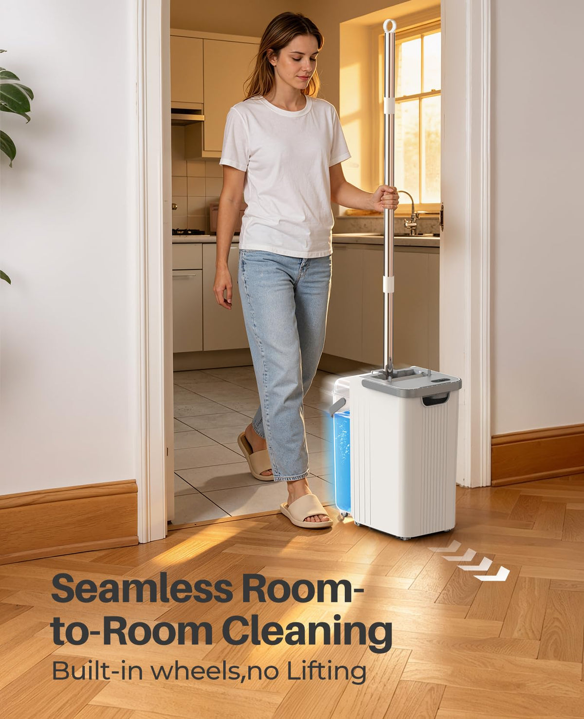Mop and Bucket Set, Flat Mop and Bucket System for Floor Cleaning