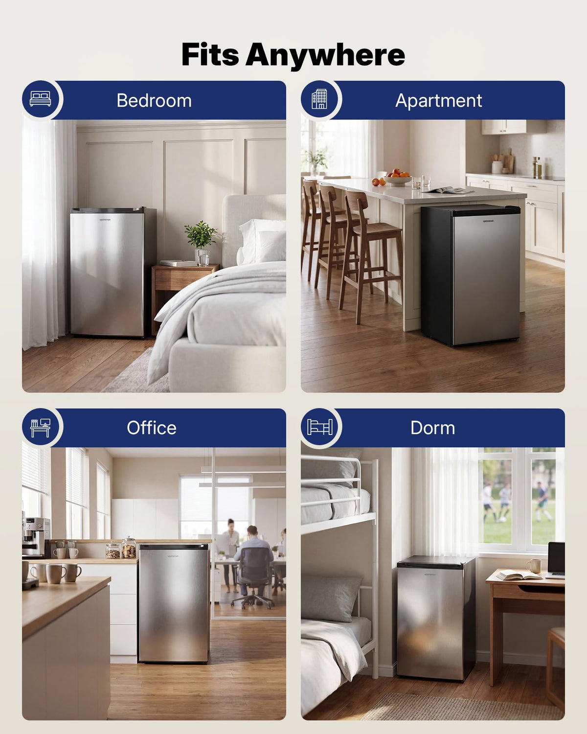 Upstreman 3.2 Cu.Ft Mini Fridge with Freezer, Black-BR321