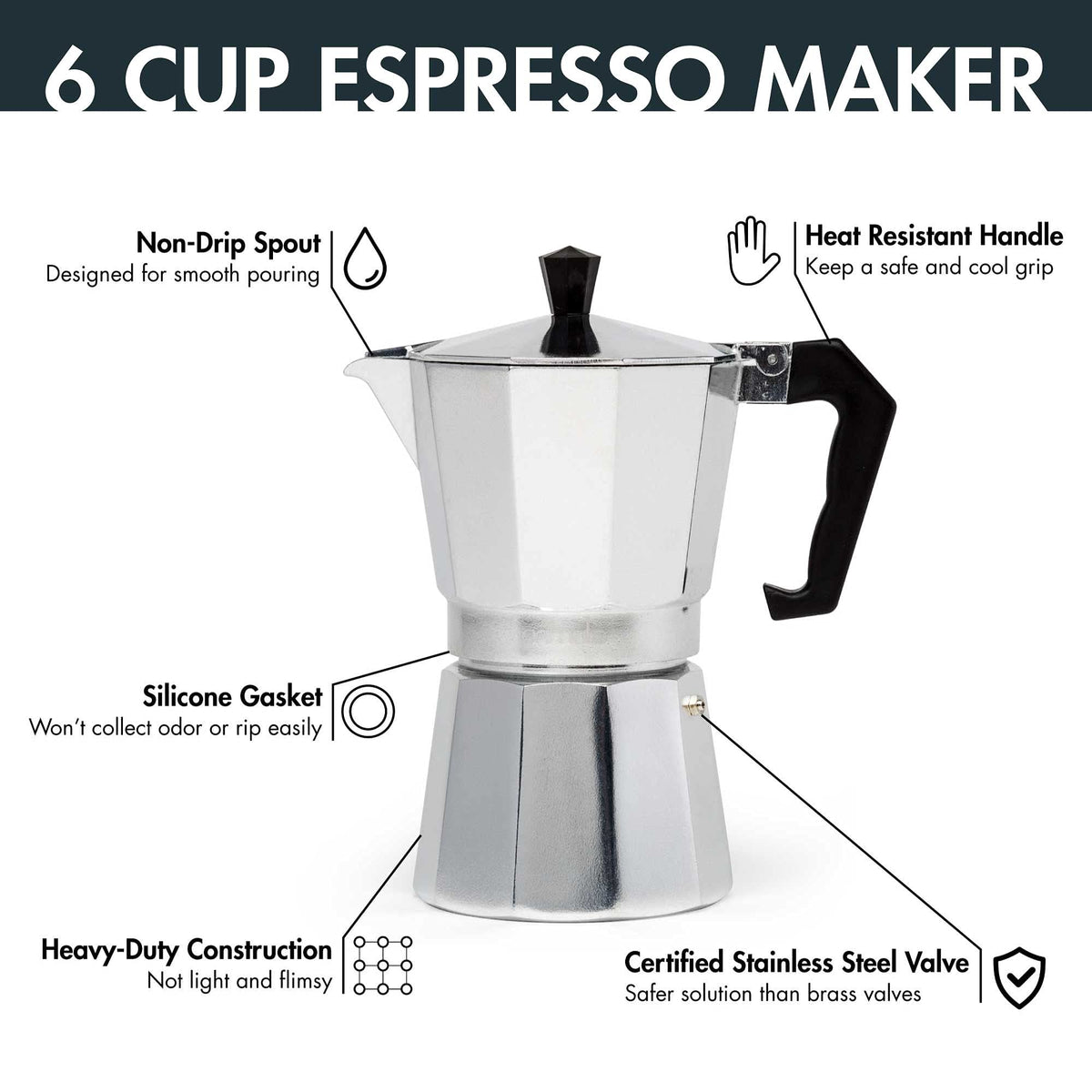 Primula Classic Stovetop Espresso and Coffee Maker, Moka Pot for Italian and Cuban Café Brewing, Greca Coffee Maker, Cafeteras, 9 Espresso Cups, Silver