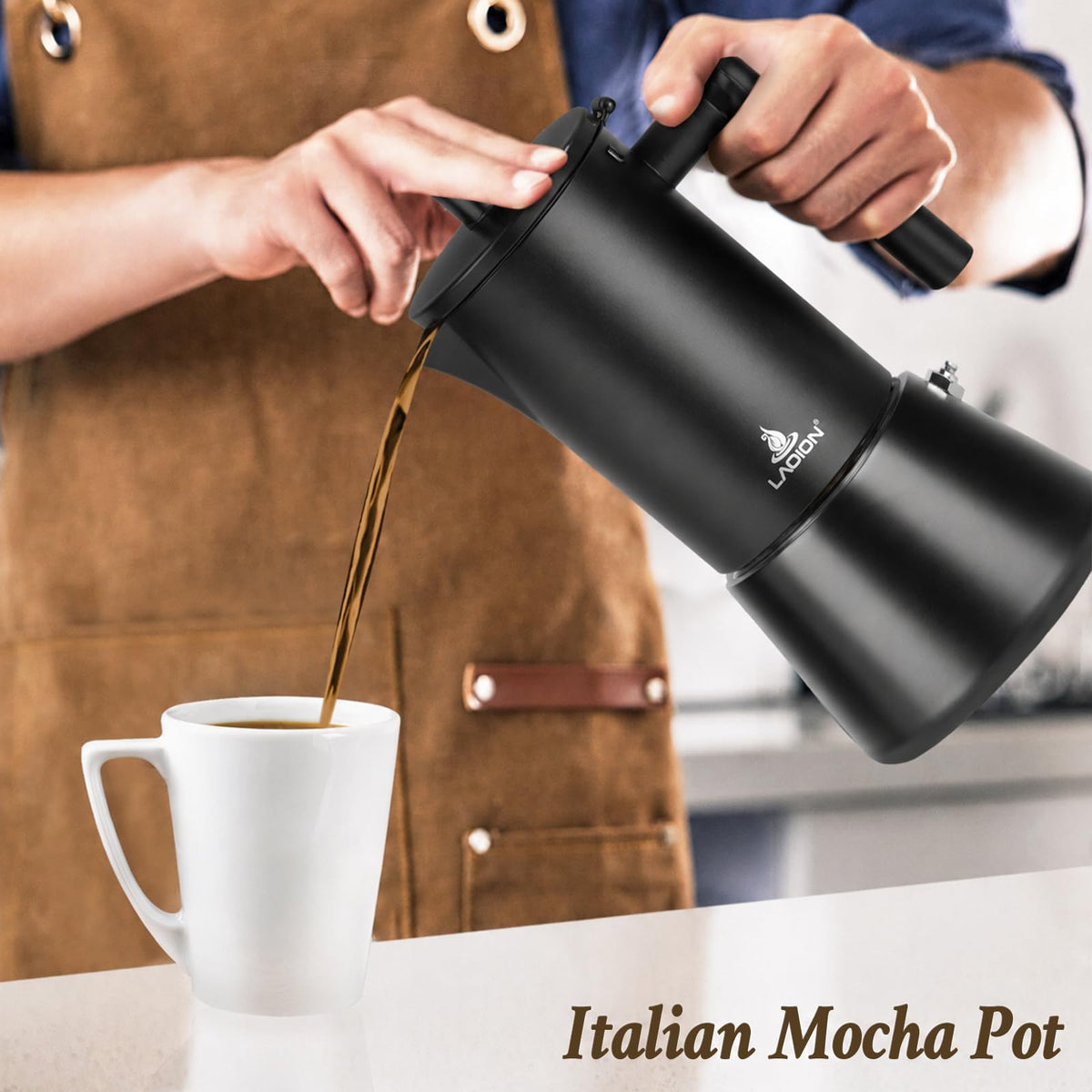 LAOION Stovetop Espresso Maker, 6Cup 10 oz Moka Pot, Stainless Steel