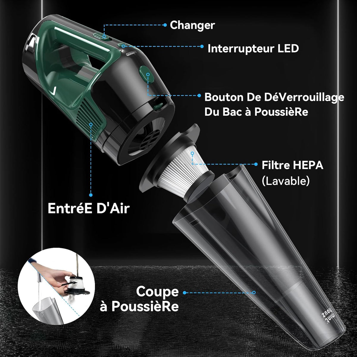 Minthouz Cordless Handheld Vacuum, 9700Pa Suction, LED Light, Charging Base