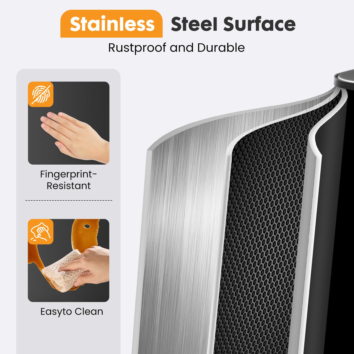 NEWBULIG 16 Gallon Dual Compartment Kitchen Trash Can, Stainless Steel, 60L