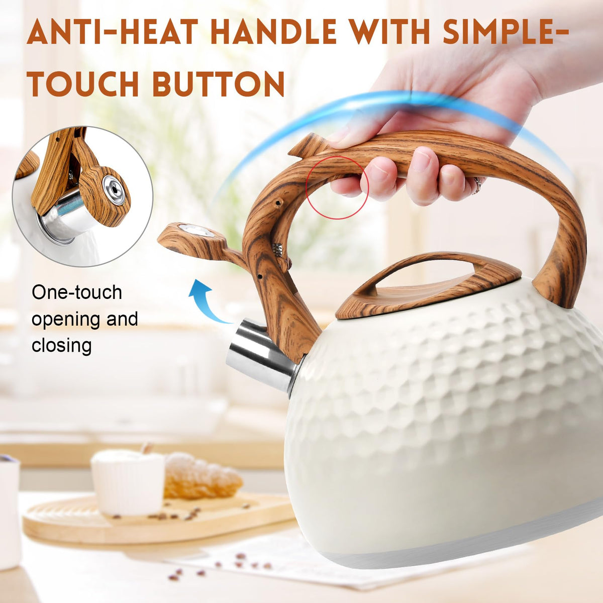 GGC Whistling Tea Kettle for Stove Top, 3.2QT/3L Stainless Steel Tea Kettle