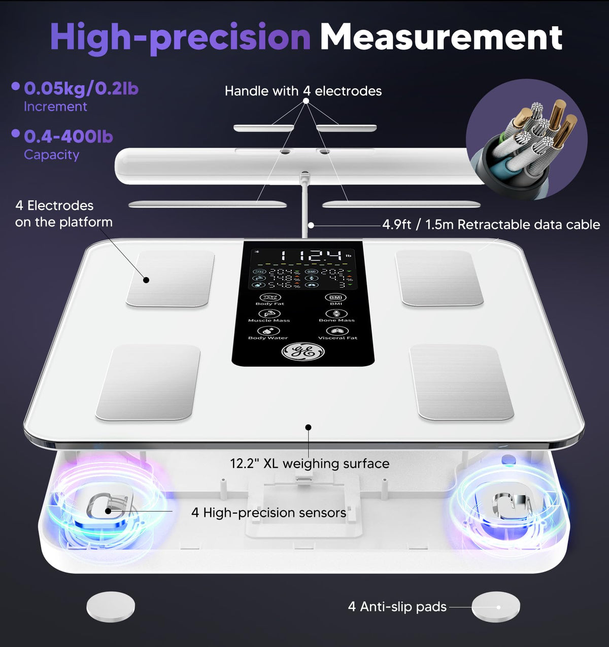 GE Smart Scale for Body Weight: Full Body Composition Analyzer, 50+ Metrics