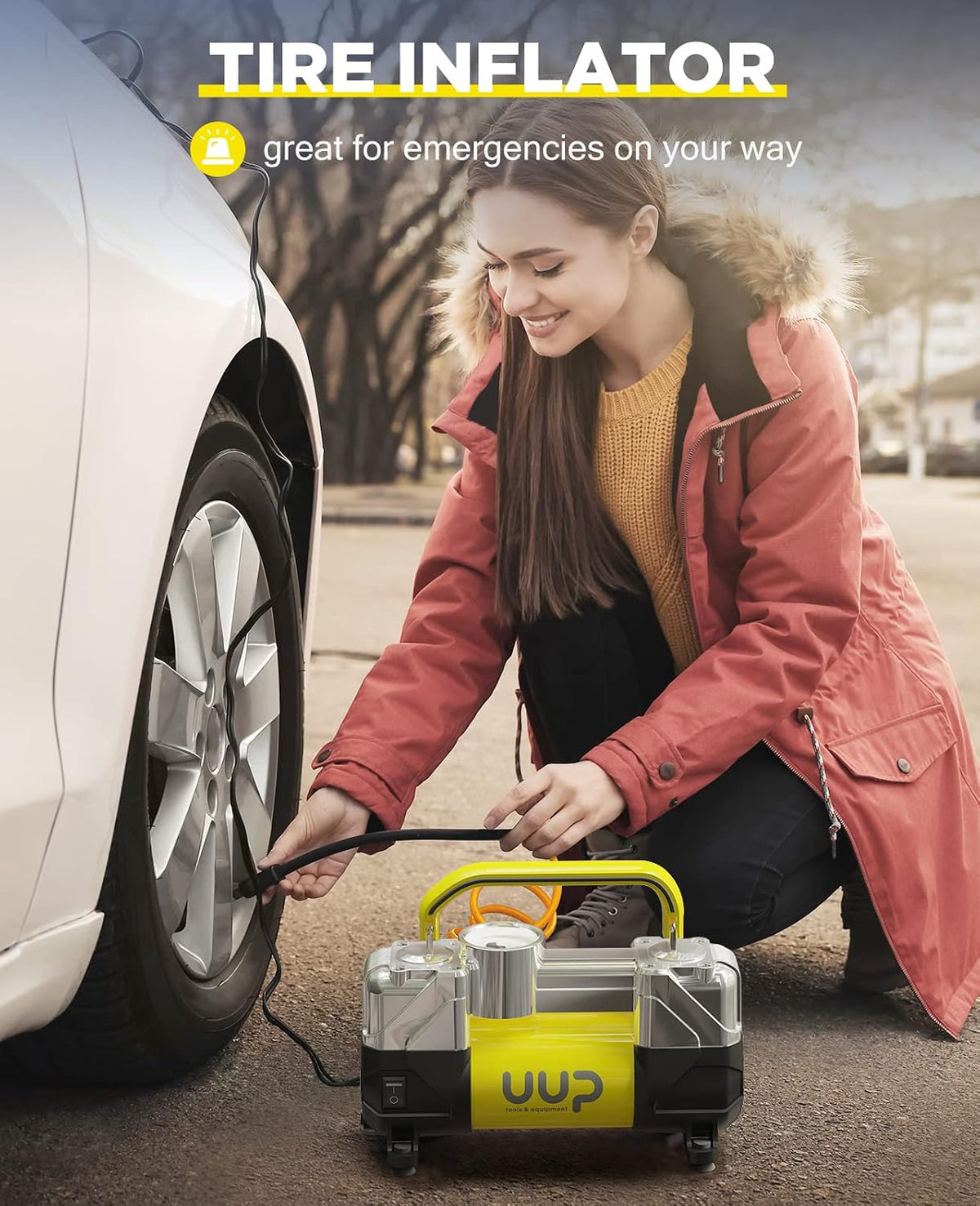 Portable 12V Air Compressor, 150 PSI Tire Inflator with Dual Cylinders