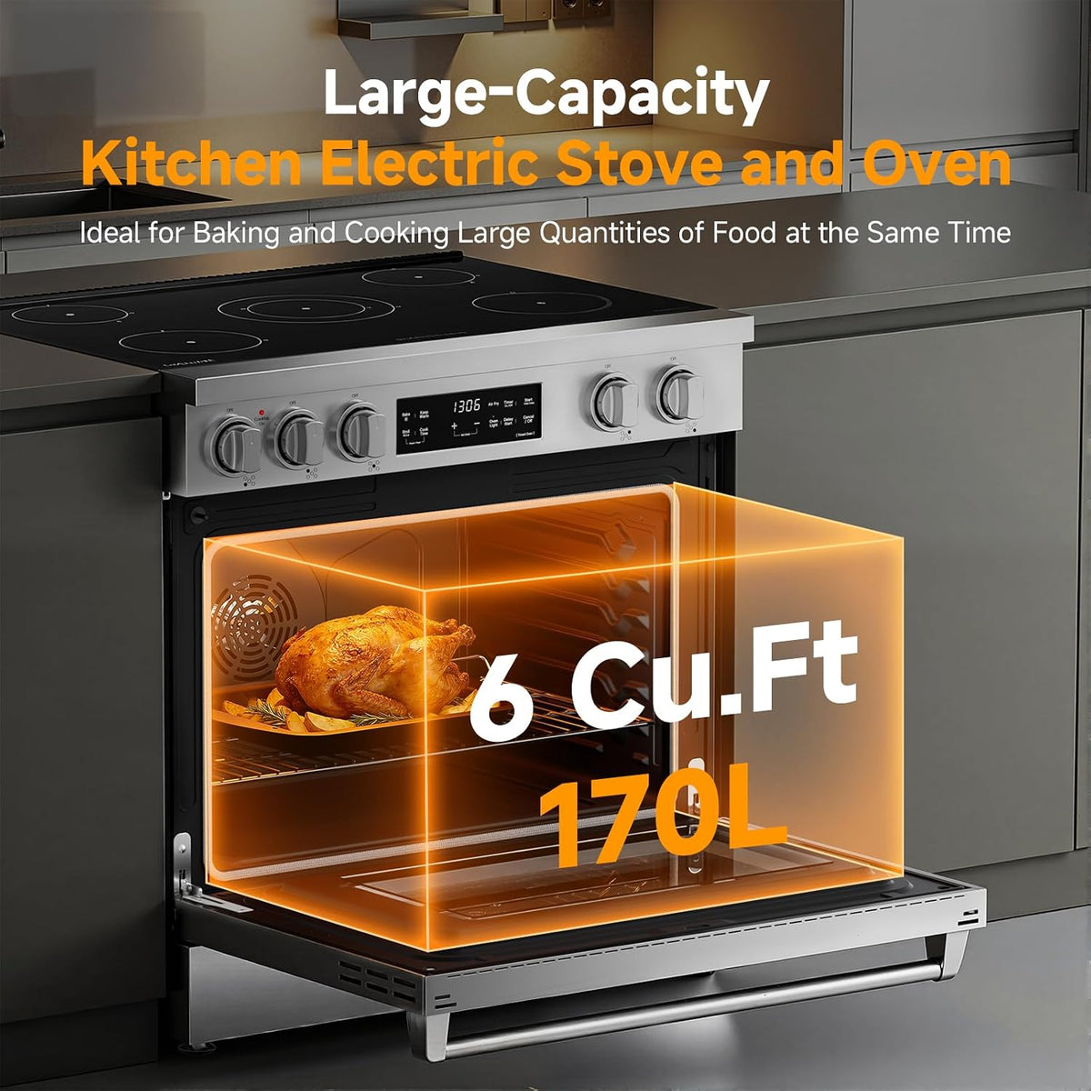 AAOBOSI 36 Inch 6 Cu.Ft Front Control Electric Range Oven with 5 Cooktop Elements,9 Cooking Power Level 9300W, Smrt Control Air Fryer Convection Self Clean Freestanding Oven,240V(No Powercord)