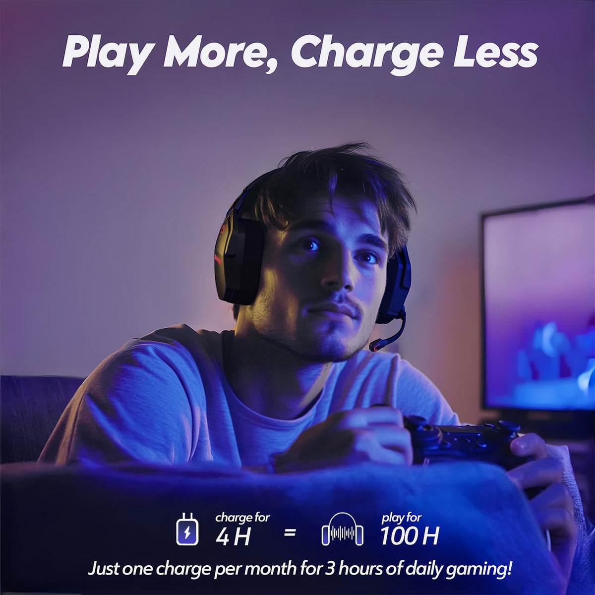 NUBWO Wireless Gaming Headset with Mic for Ps5 Ps4 PC, Zero Interference, 100-Hour Battery All-Day Play, 23ms Sync for Fortnite & Call of Duty/FPS Gamers, Triple Mode All Devices Compatible - Orange