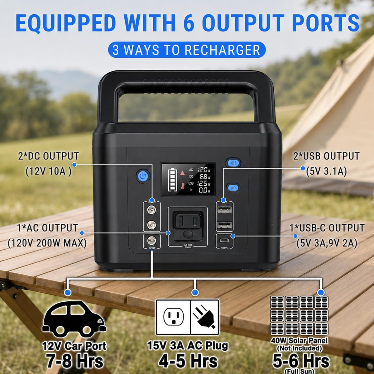 200W Portable Power Station, 192Wh LiFePO4 Solar Generator for Camping