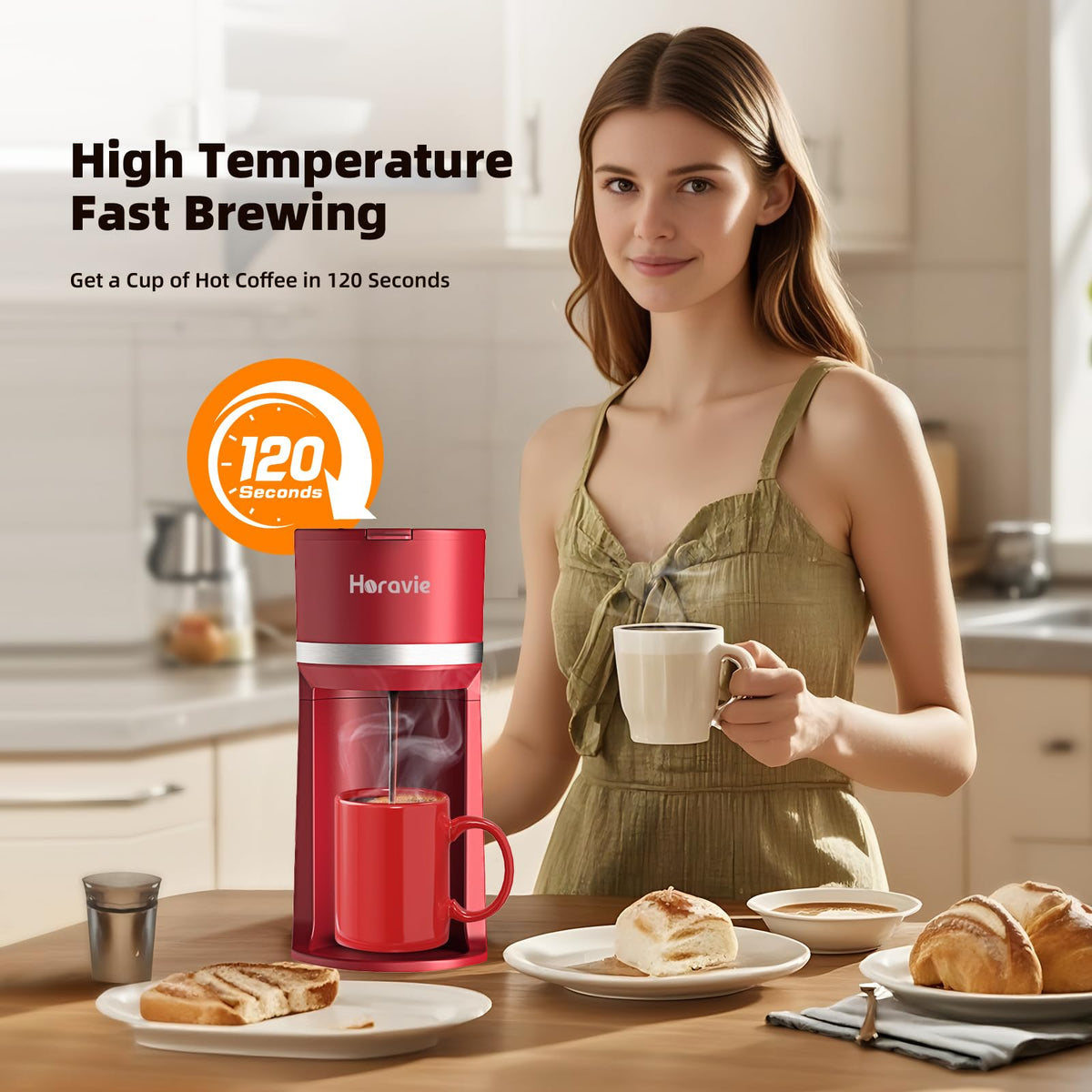Small Single Serve Coffee Maker for K Cup and Grounds with One Button
