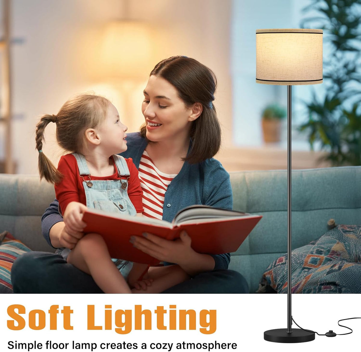 Modern Floor Lamp Simple Design with White Shade & Foot Pedal Switch