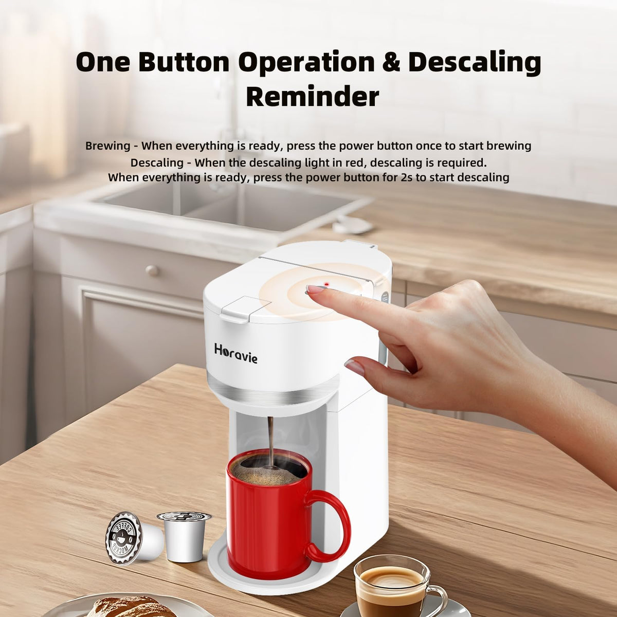 Small Single Serve Coffee Maker for K Cup and Grounds with One Button