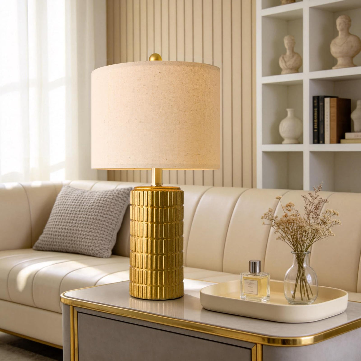 PoKat 20.75" Small Modern Ceramic Table Lamps Set of 2 for Bedroom, White