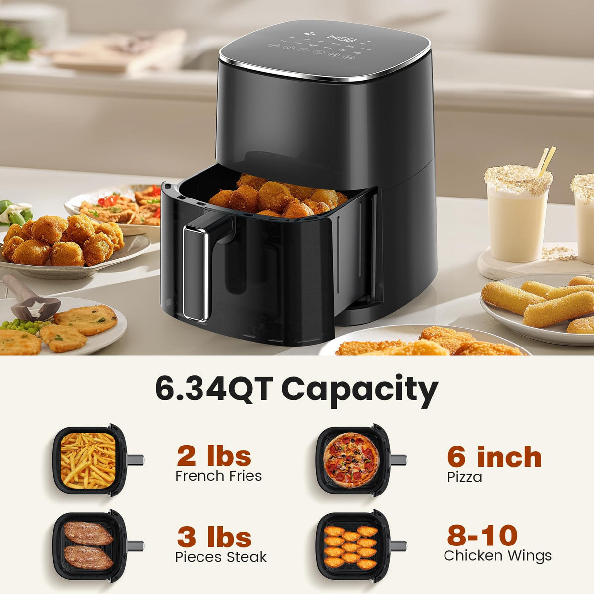 Sweetcrispy Air Fryer 6 Quarts with Window, 12-in-1 Square Airfryer Oven for Family, 400°F Rapid Air Crispy Technology, Roast Bake Dehydrate, Nonstick & Easy-Clean Basket