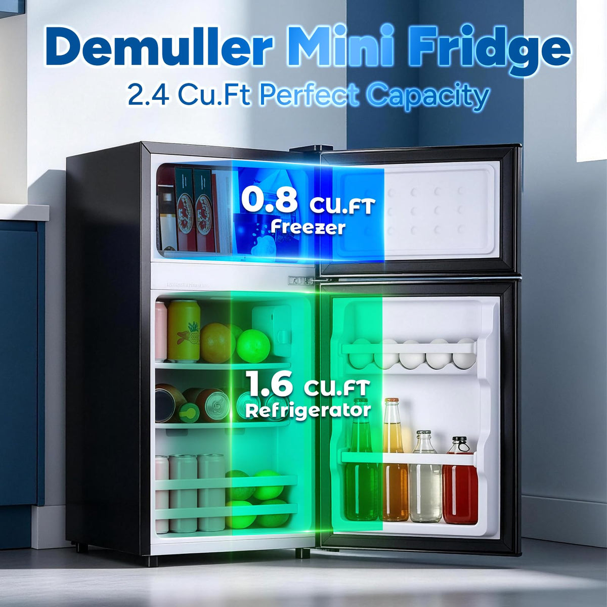 2.4 Cu.Ft Small Refrigerator with Freezer Dorm Mini Fridge Removable Plastic Shelves Ideal for Home, Office,Dormitory Silver