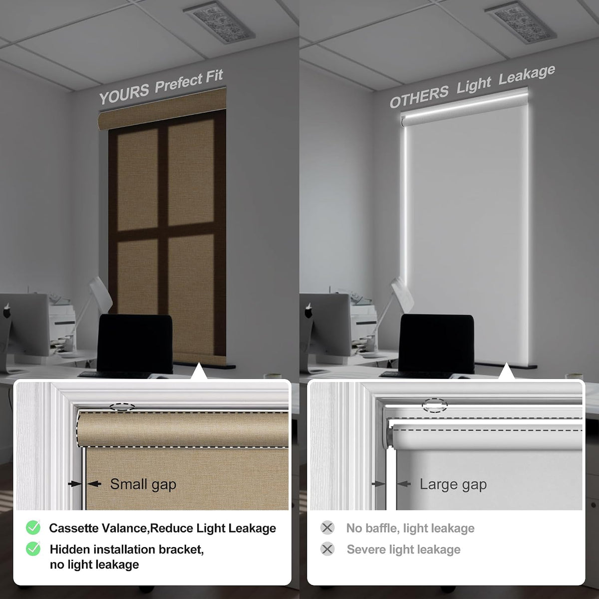 Boolegon Blackout Roller Shades for Windows, Beige, Custom Size