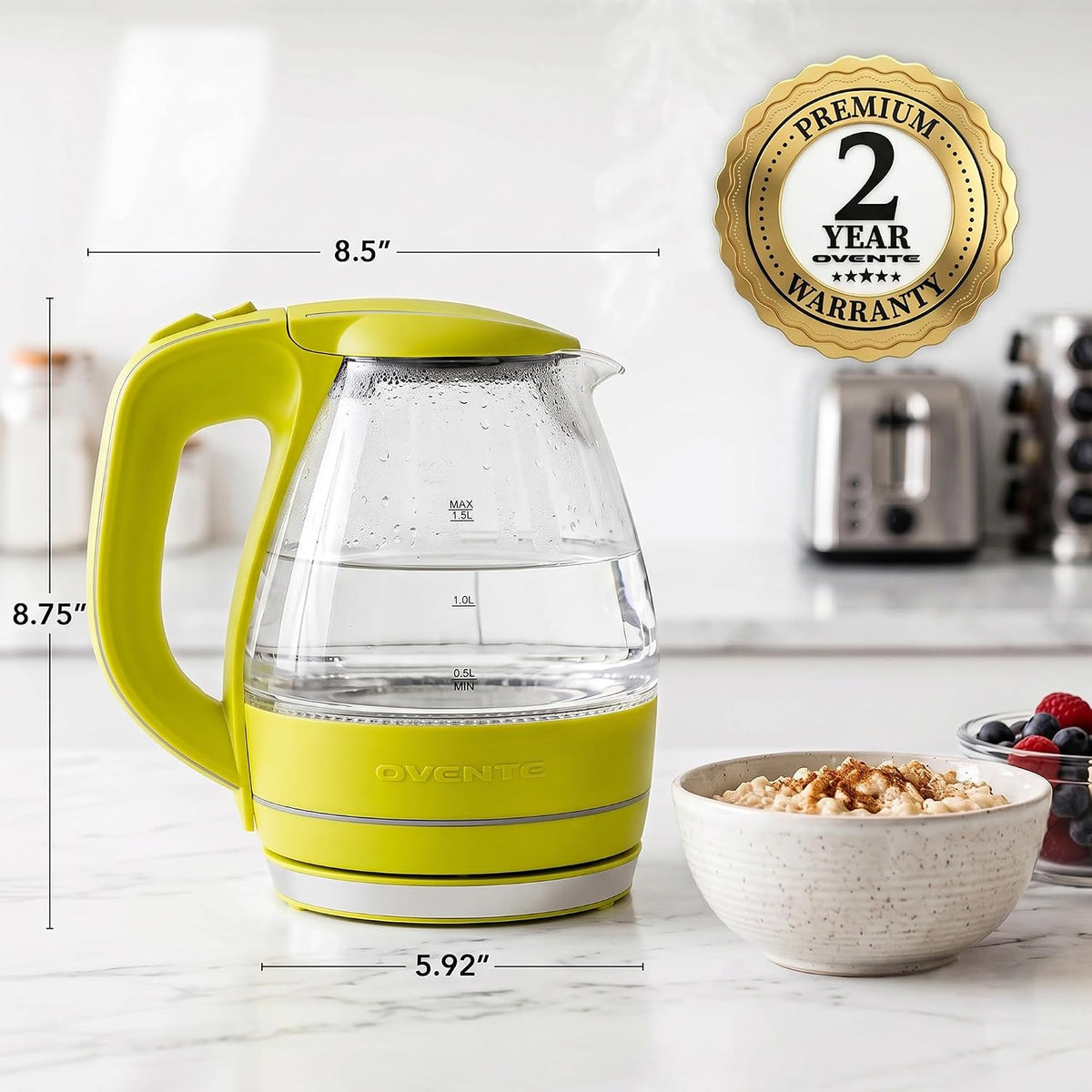 OVENTE 1.5L Glass Electric Kettle Water Boiler, Black KG83B