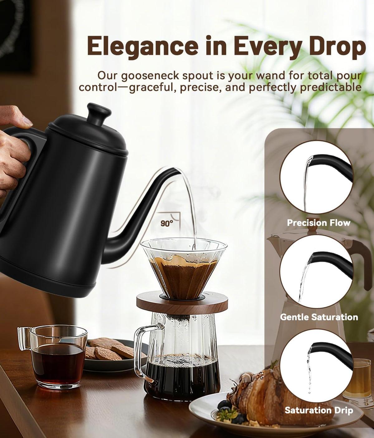 1L Gooseneck Electric Kettle for Pour Over Coffee & Tea