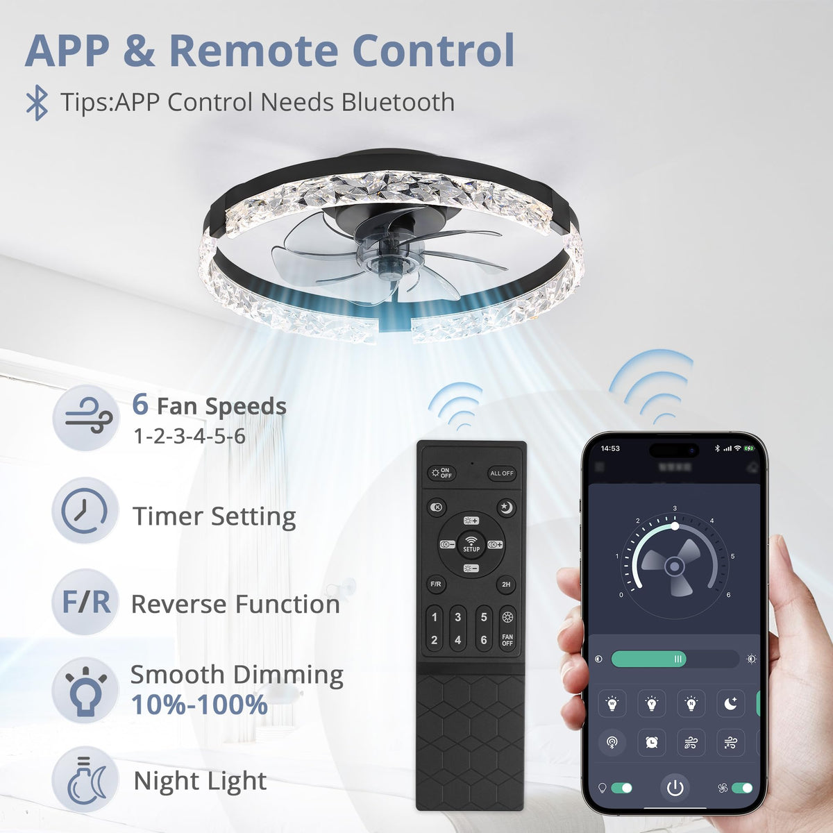 LEDIARY 20" Modern Ceiling Fans with Lights and Remote, White Fandelier