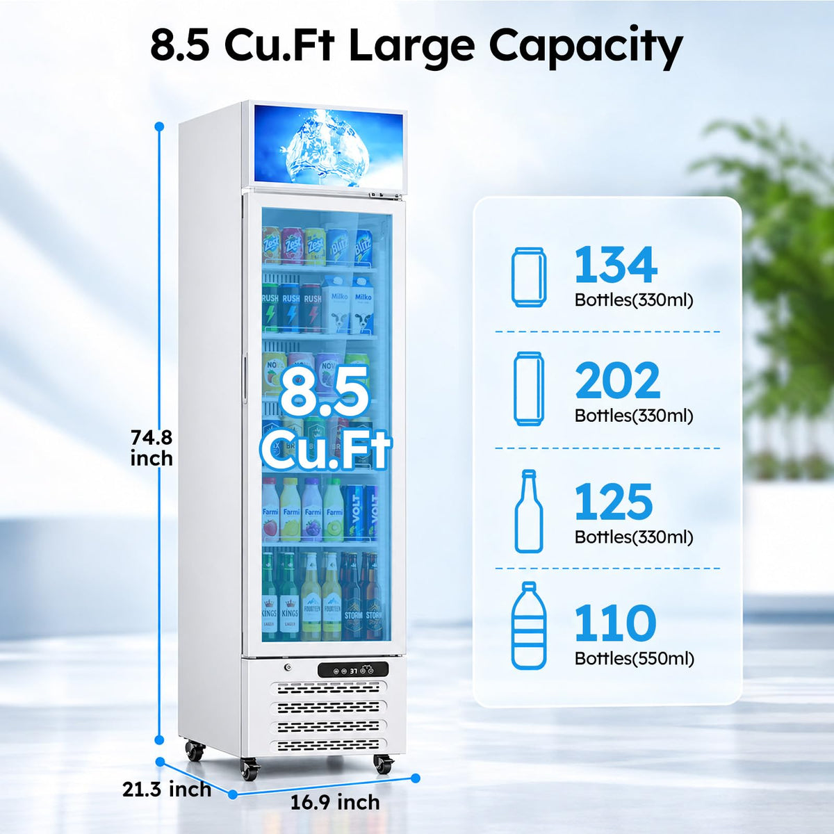 Commercial Refrigerators, 14.8 Cu.Ft Beverage Fridge with Glass Door