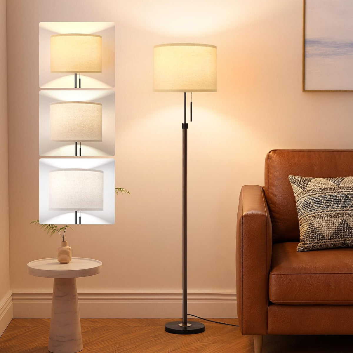 Modern Floor Lamp Simple Design with White Shade & Foot Pedal Switch