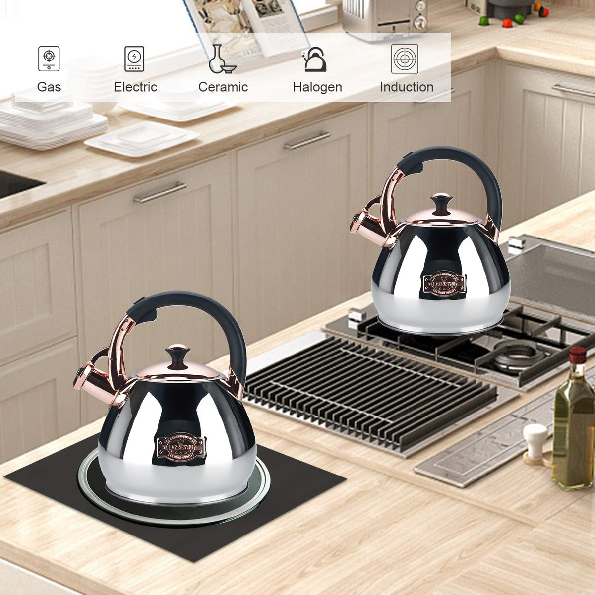 Tea Kettle for Stove Top Whistling Teapot, 3.2Q Tea Pot Stainless Steel Teakettle with Heat Proof Ergonomic Handle