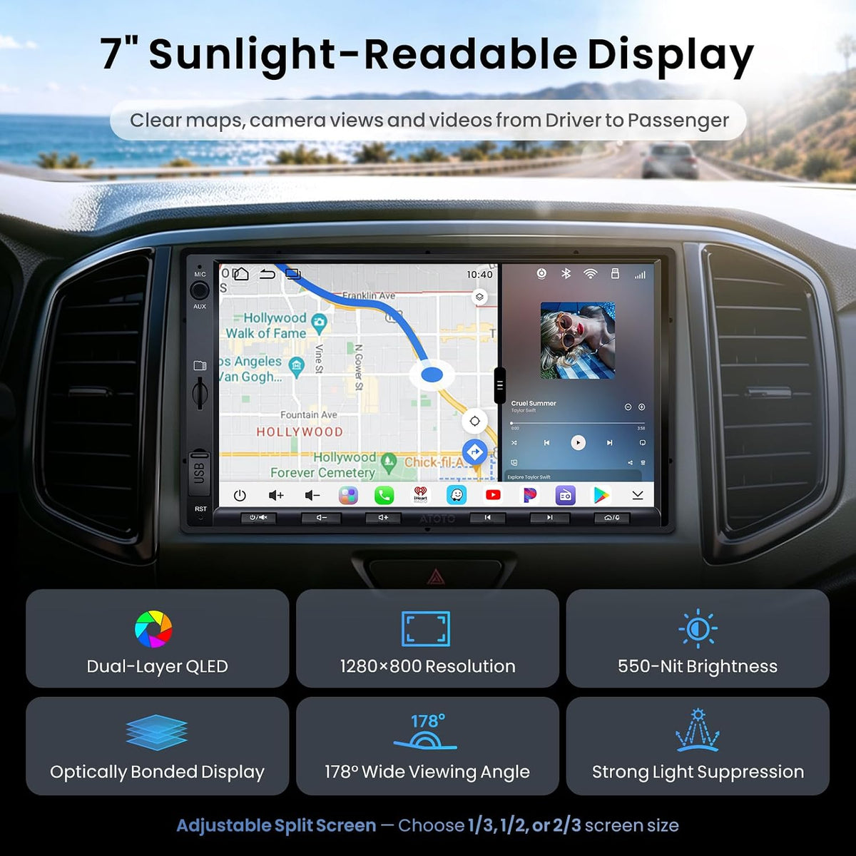 ATOTO S8L 7" Double Din Car Stereo, 4G LTE, Wireless CarPlay & Android Auto