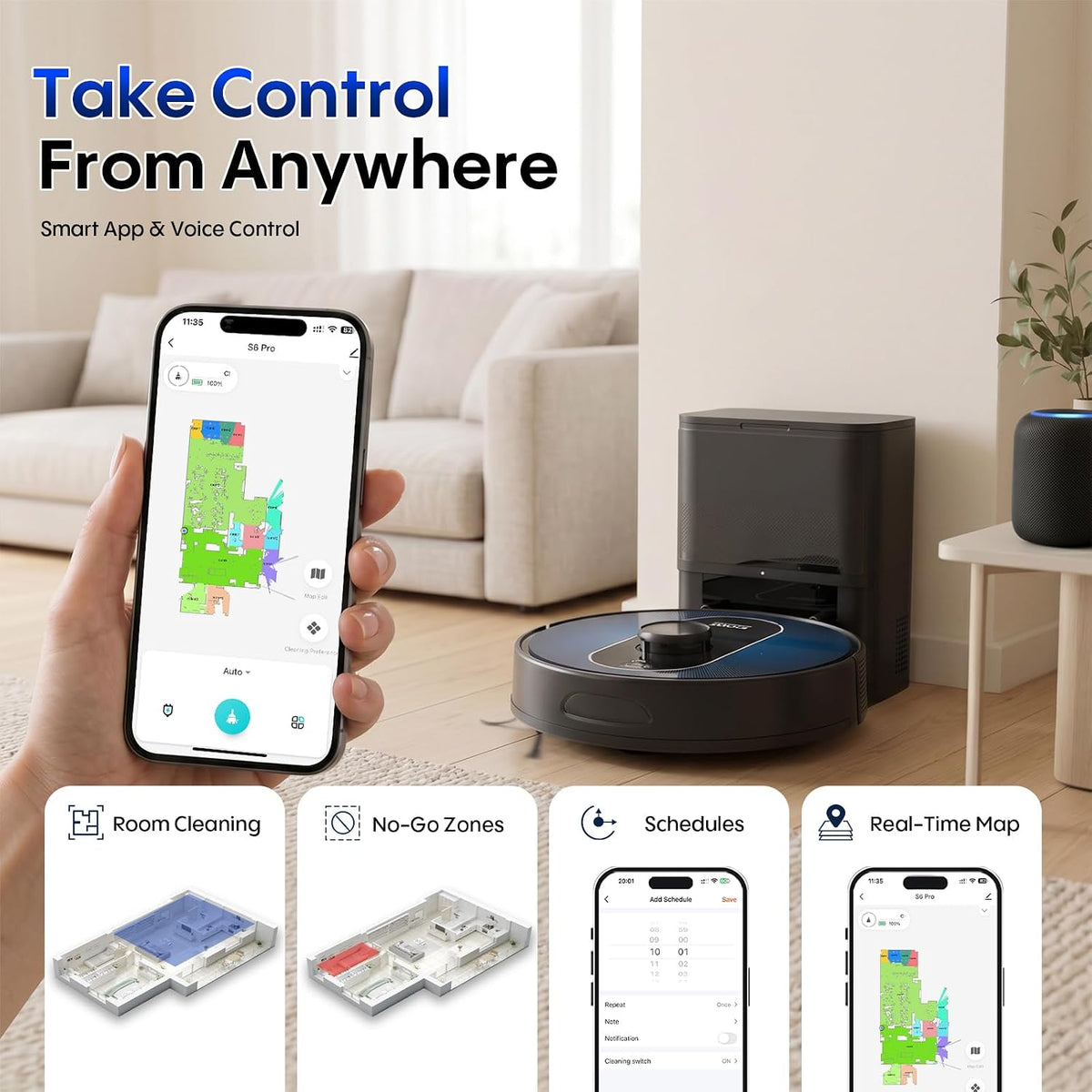 Robot Vacuum and Mop Combo, 6000Pa Powerful Suction, LiDAR, Self-Emptying
