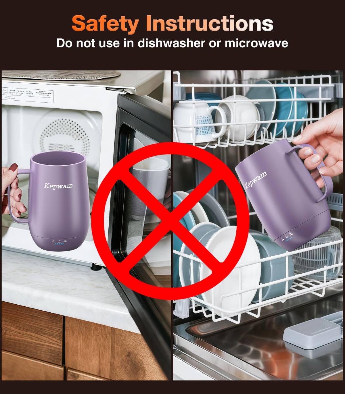 Kepwam Self-Heating Coffee Mug T2, 16oz Electric Heated Mug Hot Up to 149℉