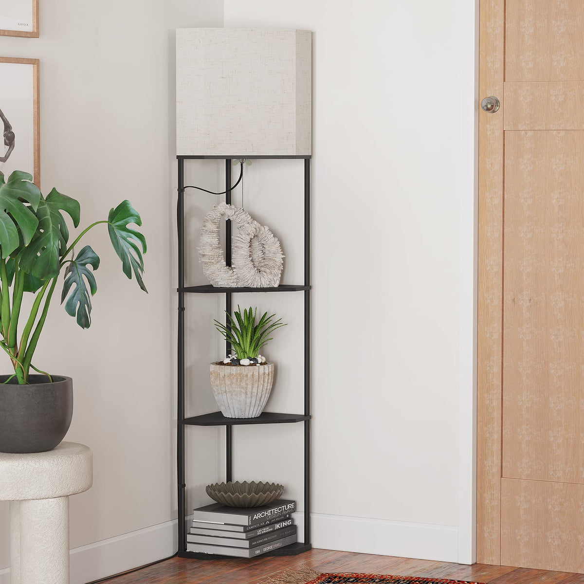 SUNMORY Floor Lamp with Shelves, Standing Lamps for Living Room, Black