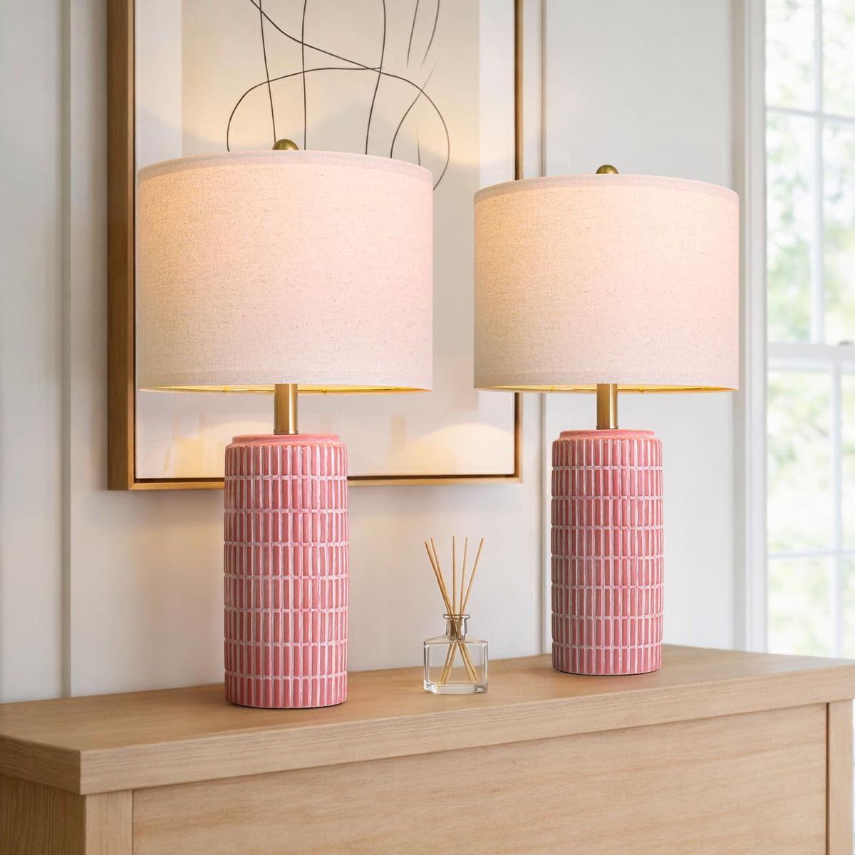 PoKat 20.75" Small Modern Ceramic Table Lamps Set of 2 for Bedroom, White