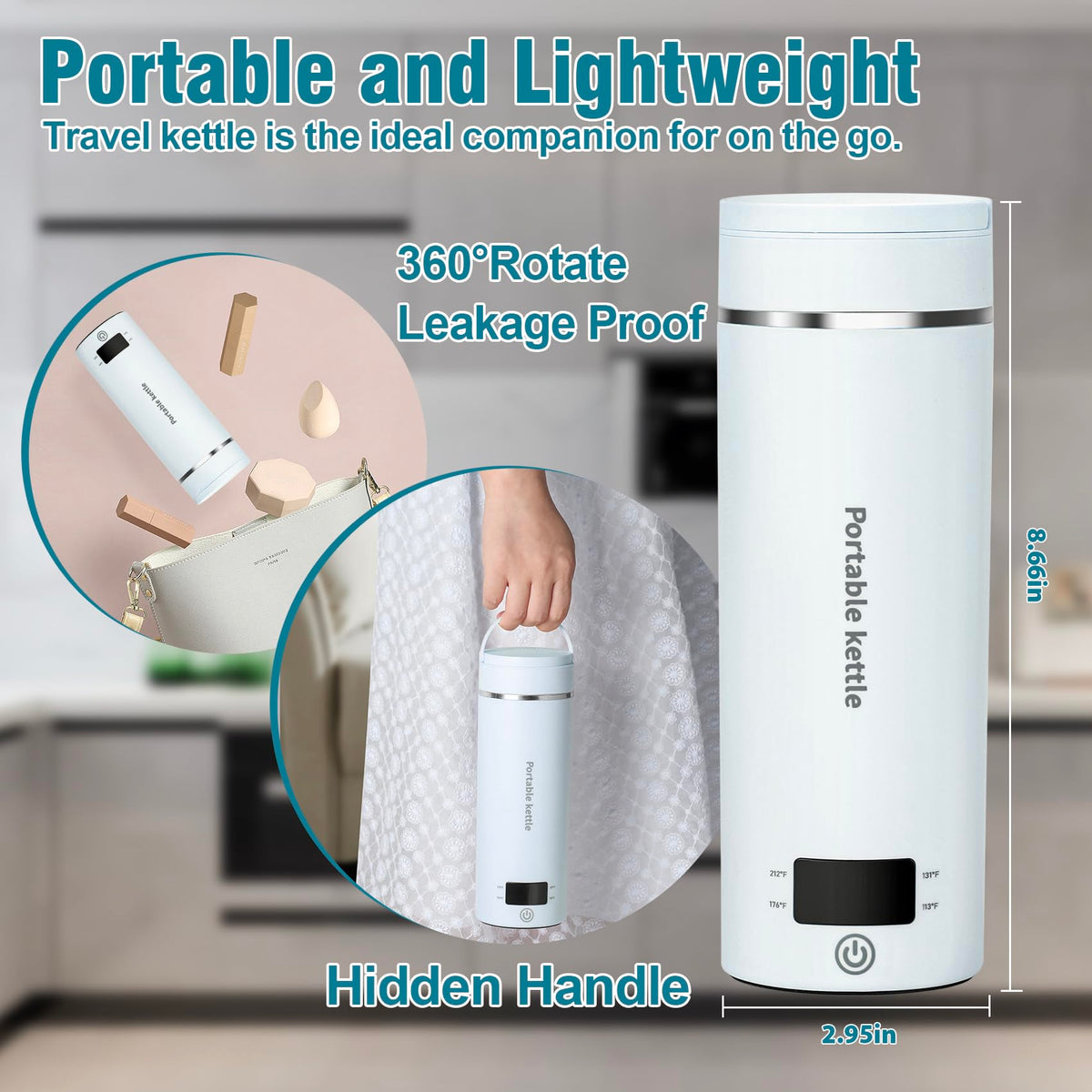 Portable Electric Kettle for Travel 120V, 13.5oz, 4 Temp Settings
