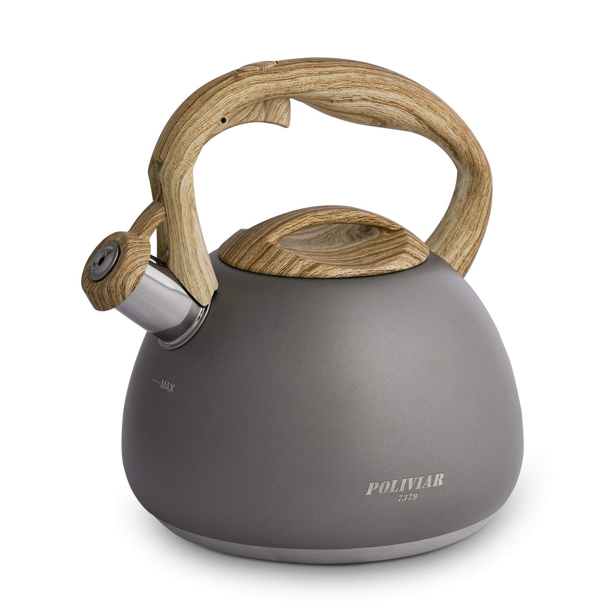 POLIVIAR Tea Kettle, 2.7 Quart Natural Stone Finish with Wood Pattern Handle Loud Whistle Food Grade Stainless Steel Teapot, Anti-Hot Handle and Anti-Rust, Suitable for All Heat Sources (JX2018-GR20)