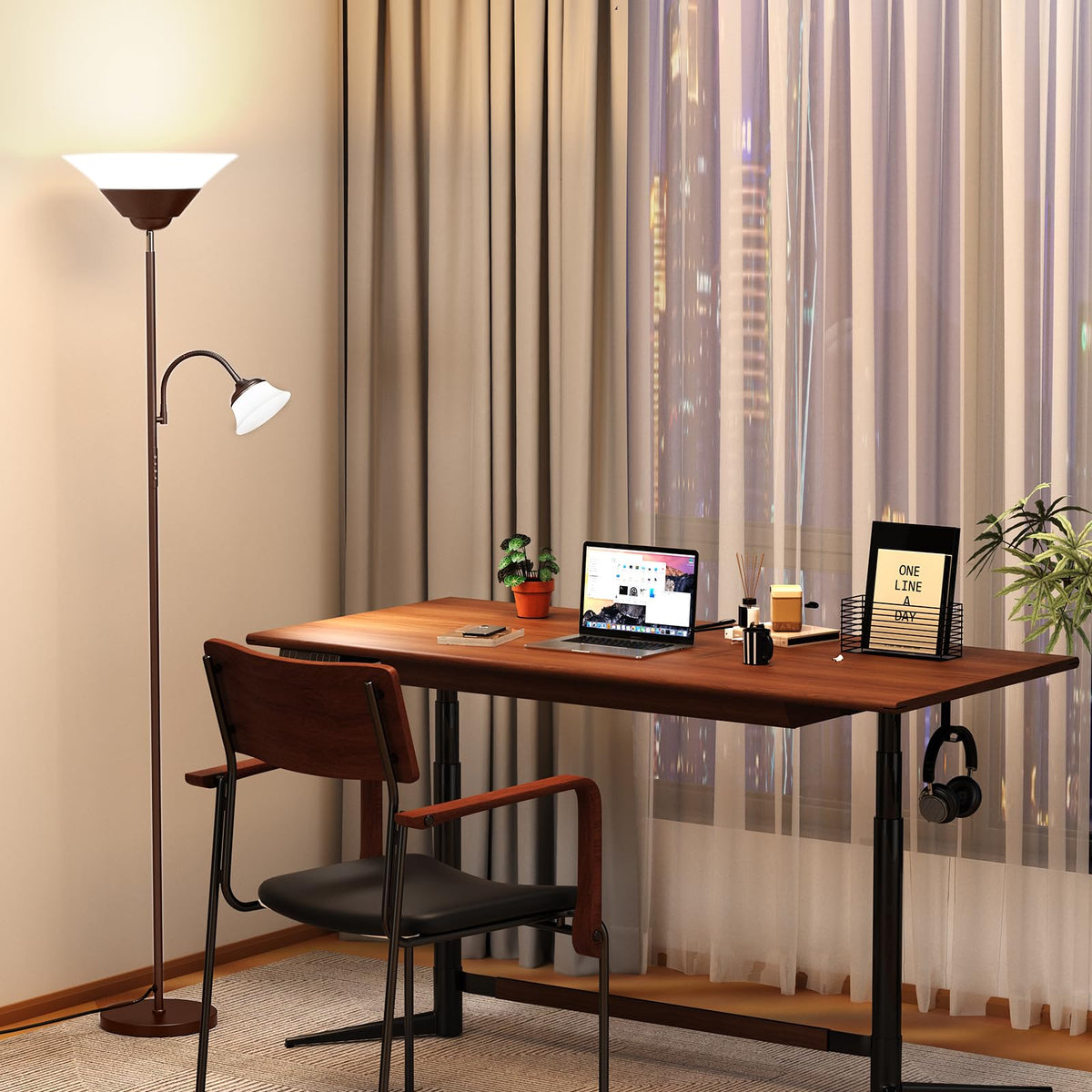 SIBRILLE 2-in-1 Torchiere Floor Lamp, 34W Super Bright LED Standing Lamp with Remote & Touch Control, 72" Dimmable Adjustable Corner Reading Lamp for Living Room, Bedroom, Office, Black