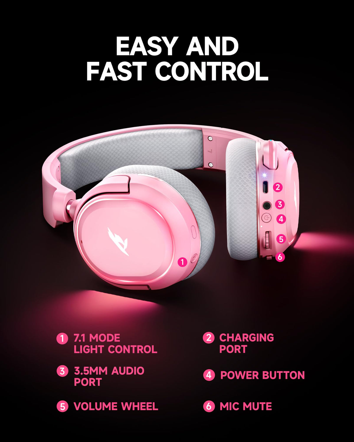 Wireless Gaming Headset for PC PS5 PS4 Mac Switch 7.1 Surround Sound 100-Hr