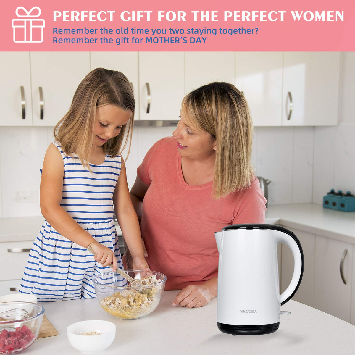 Secura Original Stainless Steel Double Wall Electric Water Kettle 1.8 Quart with Auto Shut-Off & Boil-Dry Protection, Dark Purple SWK-1701DP/HB-3227B