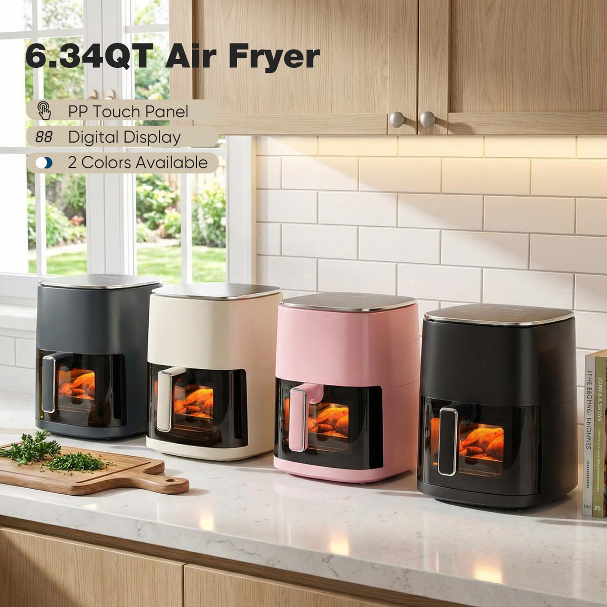OLIXIS 12-in-1 Air Fryer 6.34 Quarts, Visable Airfryer with Window, 400°F, Roast, Reheat, Dehydrate, Bake, Steam, Fries, Custard, Chicken, Wings, Sea Food, Vegetabels, Grey