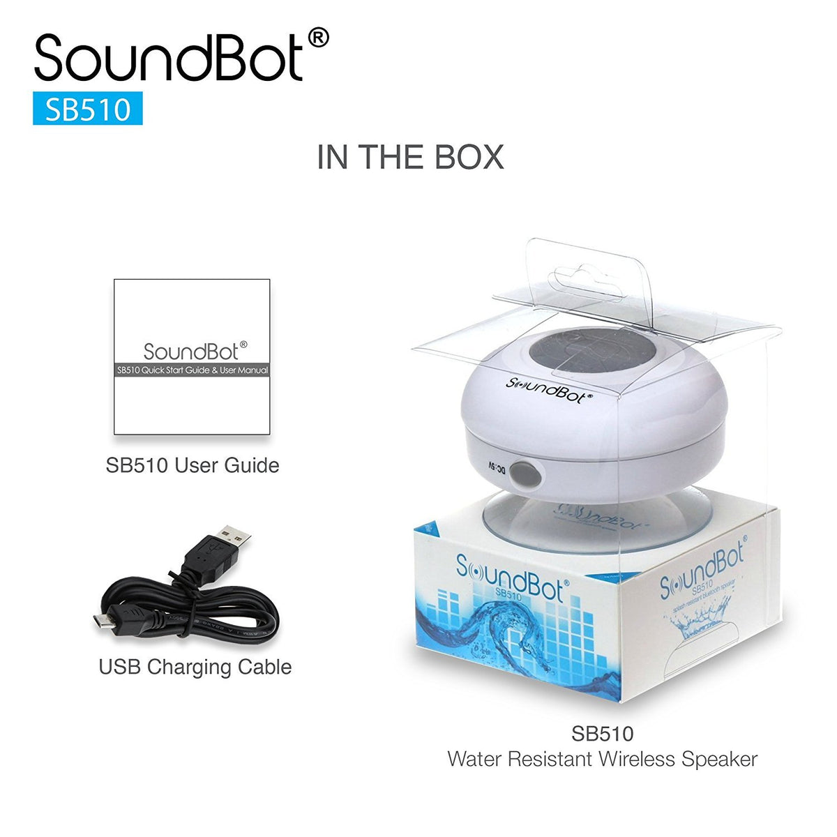 Soundbot® Waterproof Shower Speaker HD Water Resistant Bluetooth Handsfree Portable with Loud Clear Sounds 6+hrs of Playtime, Wireless Suction Cup Small Durable for Outdoors Travel Home SB510 (Black)