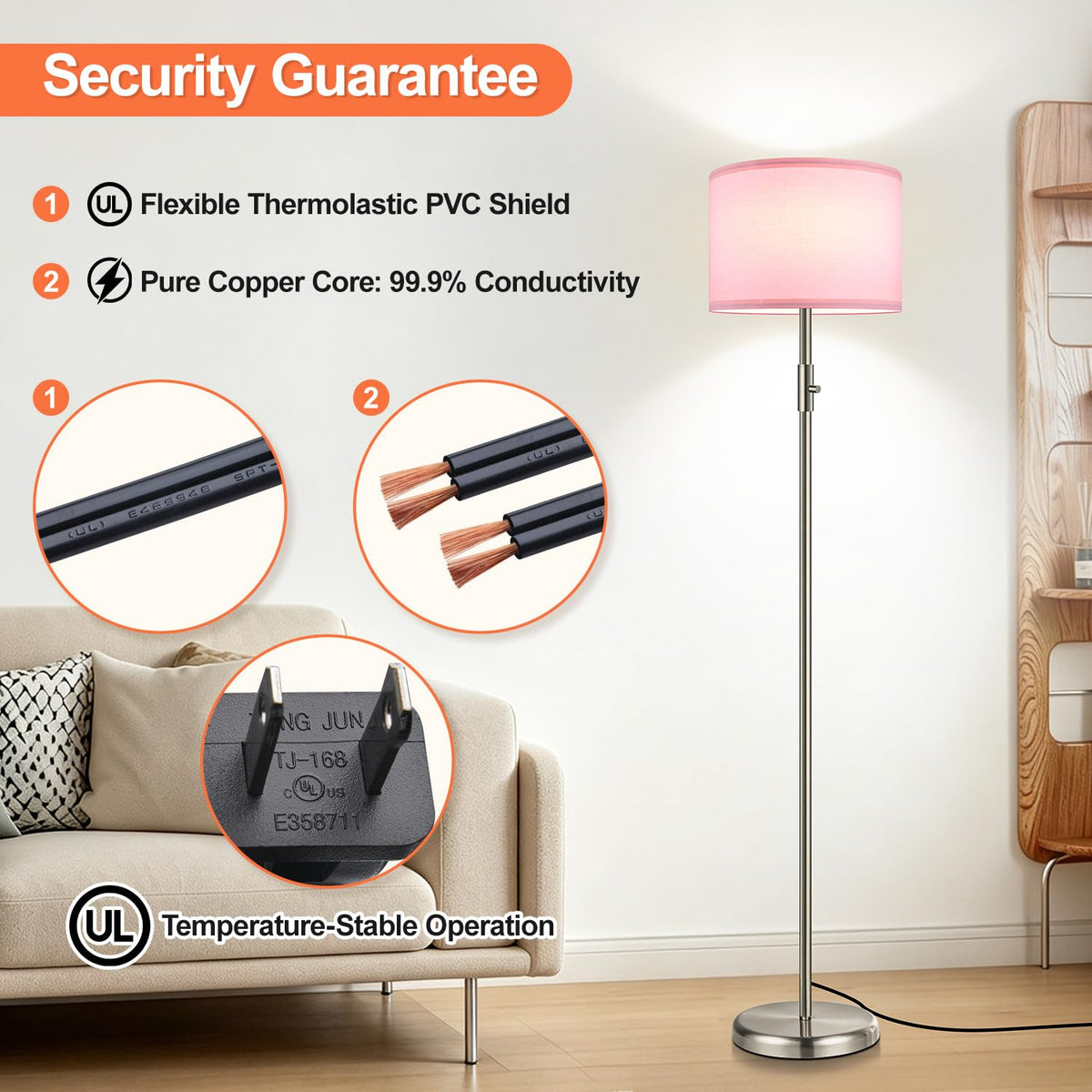 【Upgraded】 Dimmable Floor Lamp for Living Room,1000 Lumens Bulb Included, Modern Floor Lamps Simple Design with Linen Shade, Tall Standing Lamp for Bedroom Office Dining Room, Black Pole Lamp