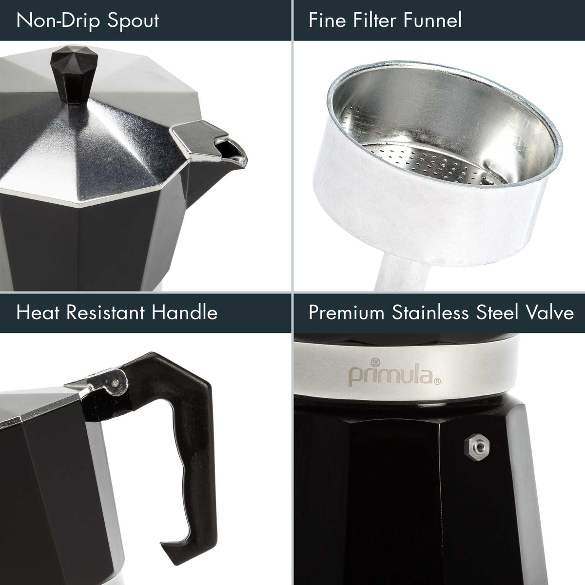 Primula Classic Stovetop Espresso and Coffee Maker, Moka Pot for Italian and Cuban Café Brewing, Greca Coffee Maker, Cafeteras, 9 Espresso Cups, Silver