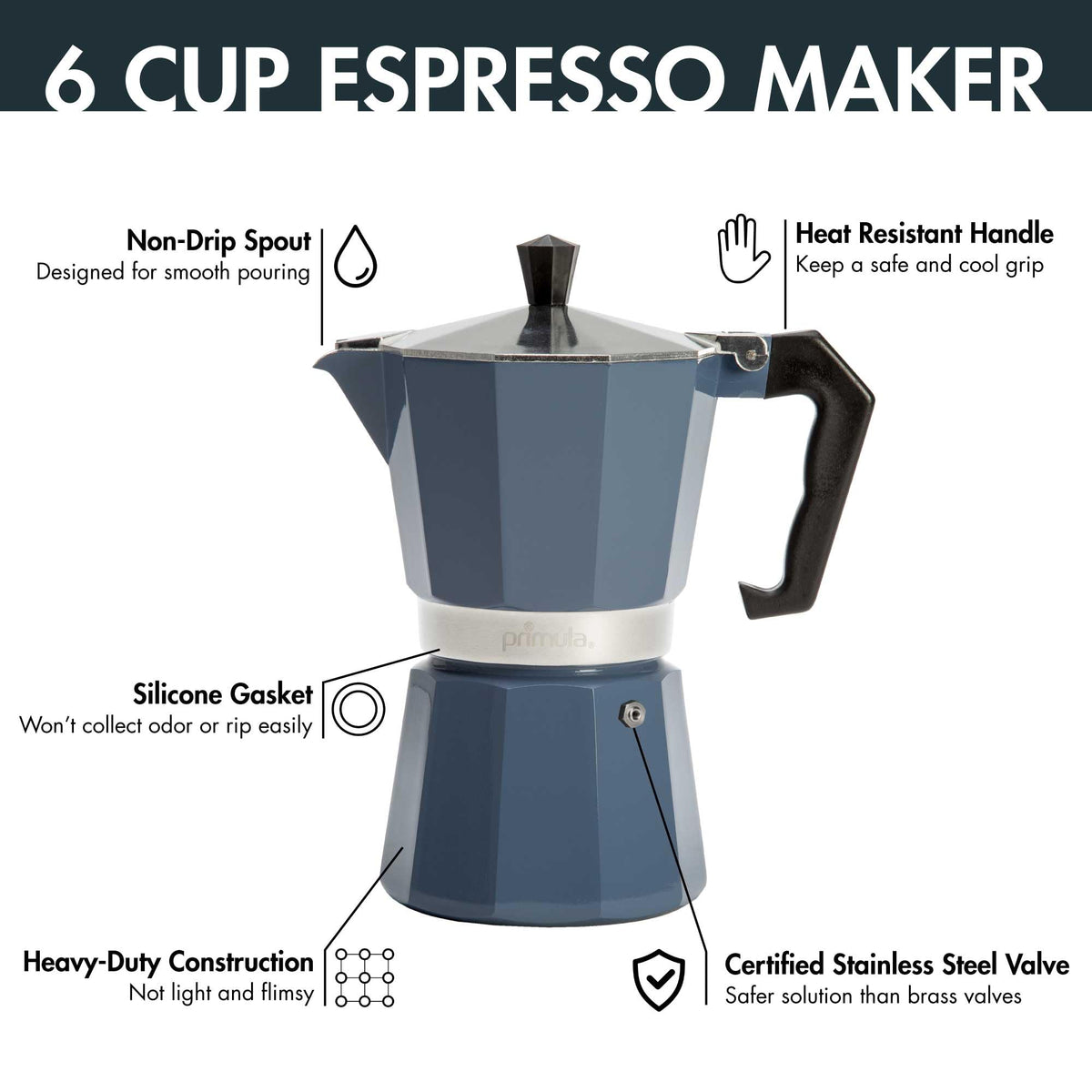 Primula Classic Stovetop Espresso and Coffee Maker, Moka Pot for Italian and Cuban Café Brewing, Greca Coffee Maker, Cafeteras, 9 Espresso Cups, Silver