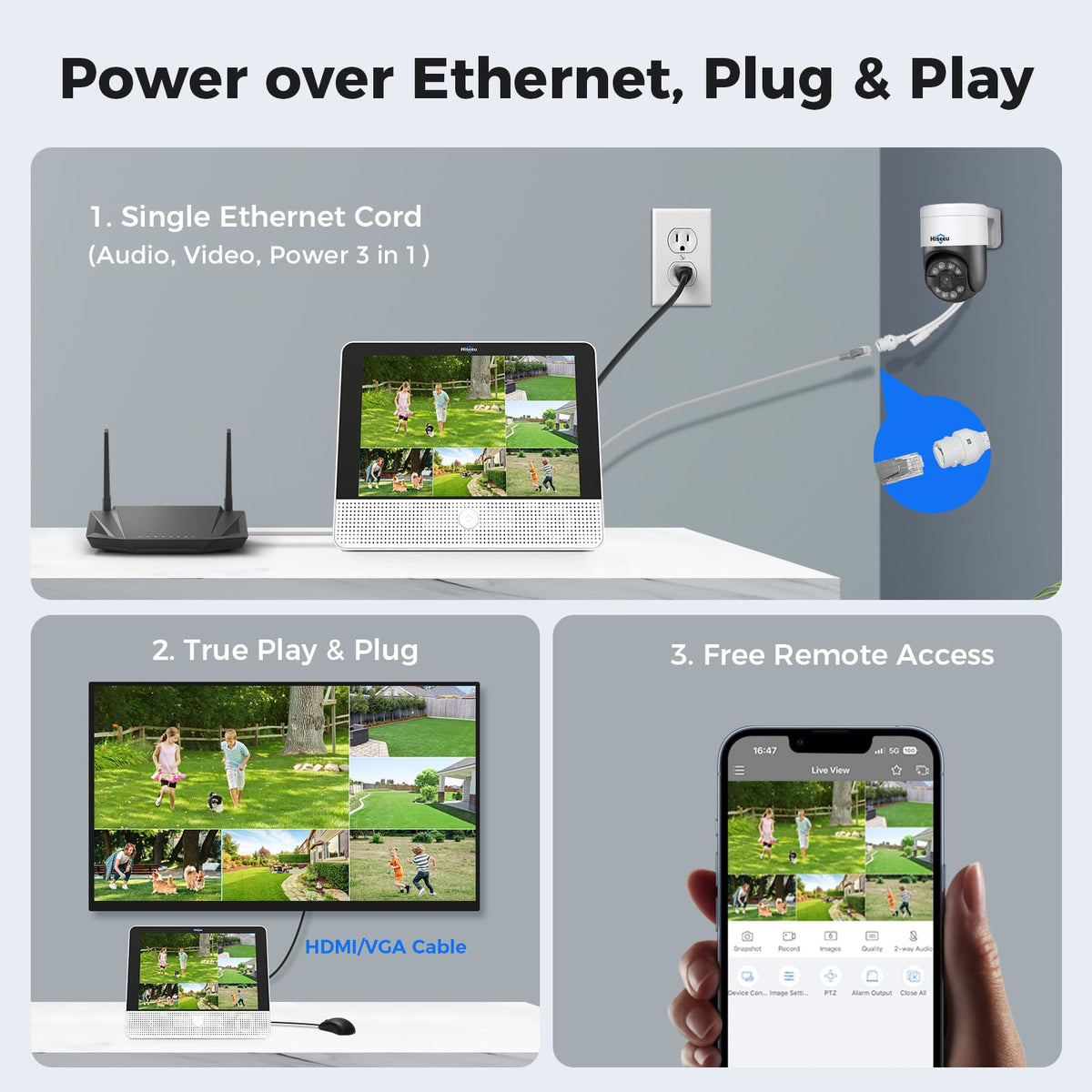 【Human Track】Hiseeu 4K PoE PTZ Security Camera System, 6pcs 5MP PTZ Cameras